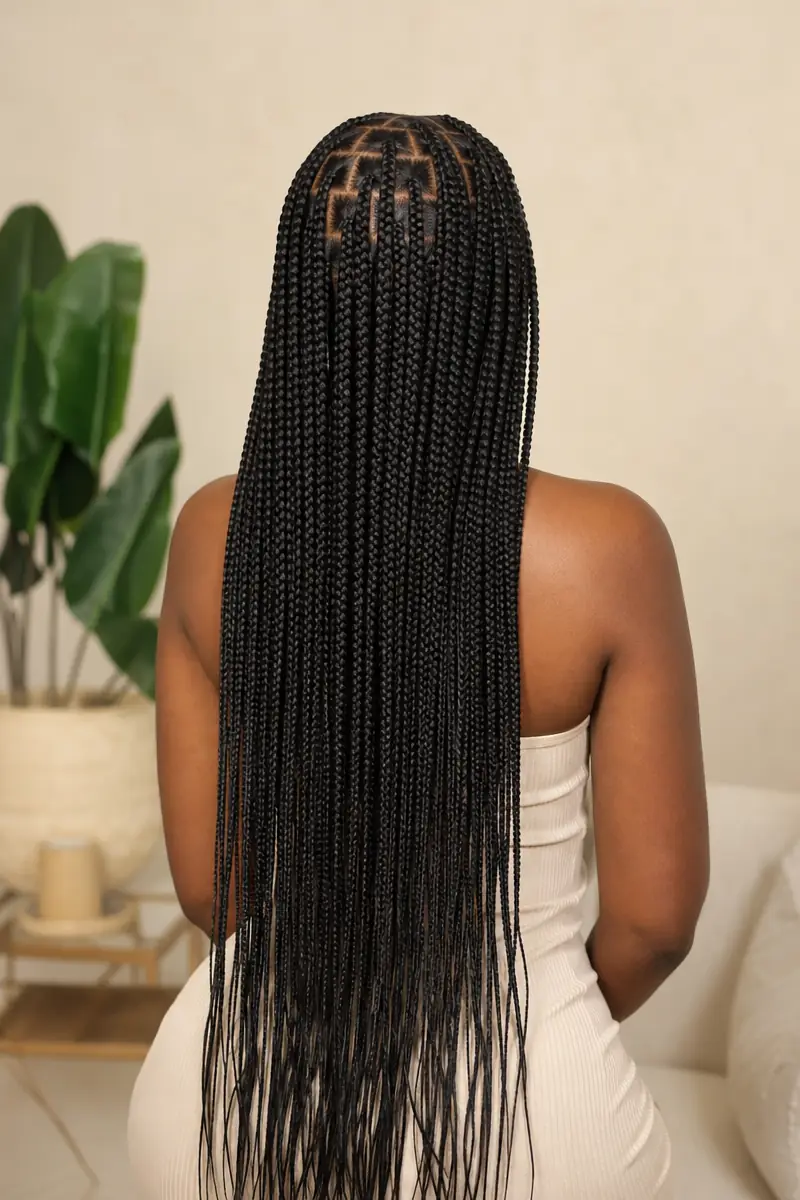 Long knotless braids with clean square parts